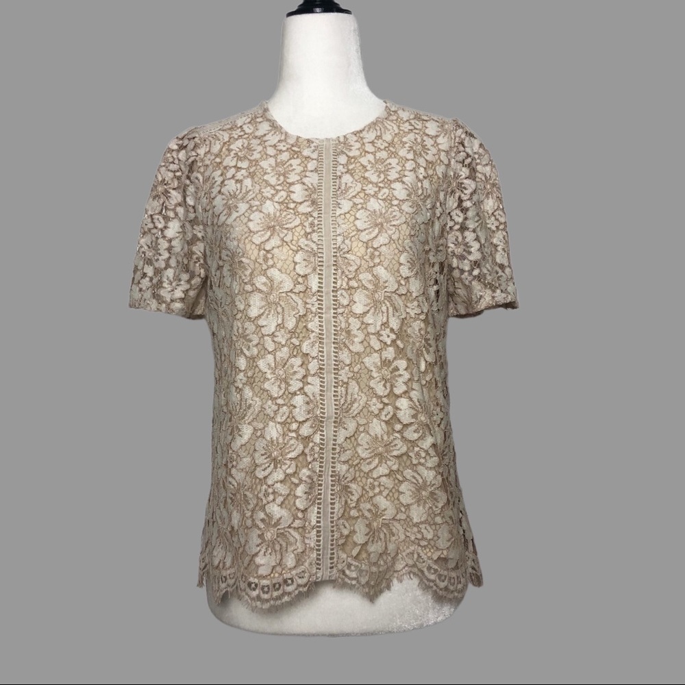 💙 XS 💙 NWT Anthro Top Floral Lace Short Sleeves Back Button